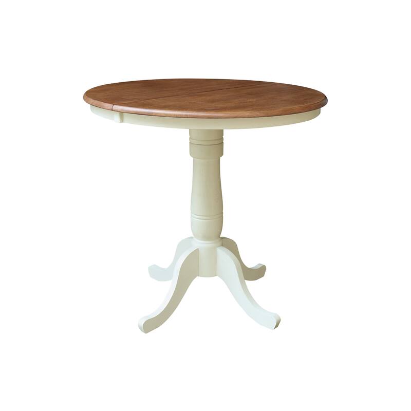 36" Round Top Pedestal Extension Dining Table with 12" Leaf and Stools