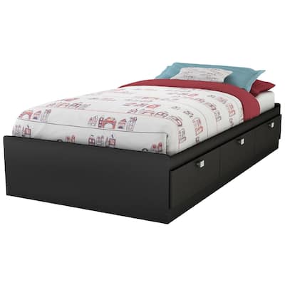 Black Twin Size Wooden Platform Bed with 3 Storage Drawers Perfect for Any Room