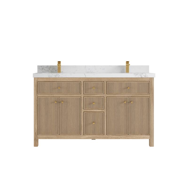 Willow Collections 60 in. W x 22 in. D Sonoma Teak Double Sink Bathroom Vanity with Countertop - 2” Calacatta Nuvo - Light Graywashed