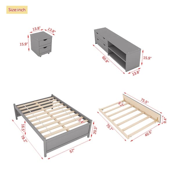 Full Size Platform Bed Frame & Twin Trundle, Multi-Functional Kids Bed