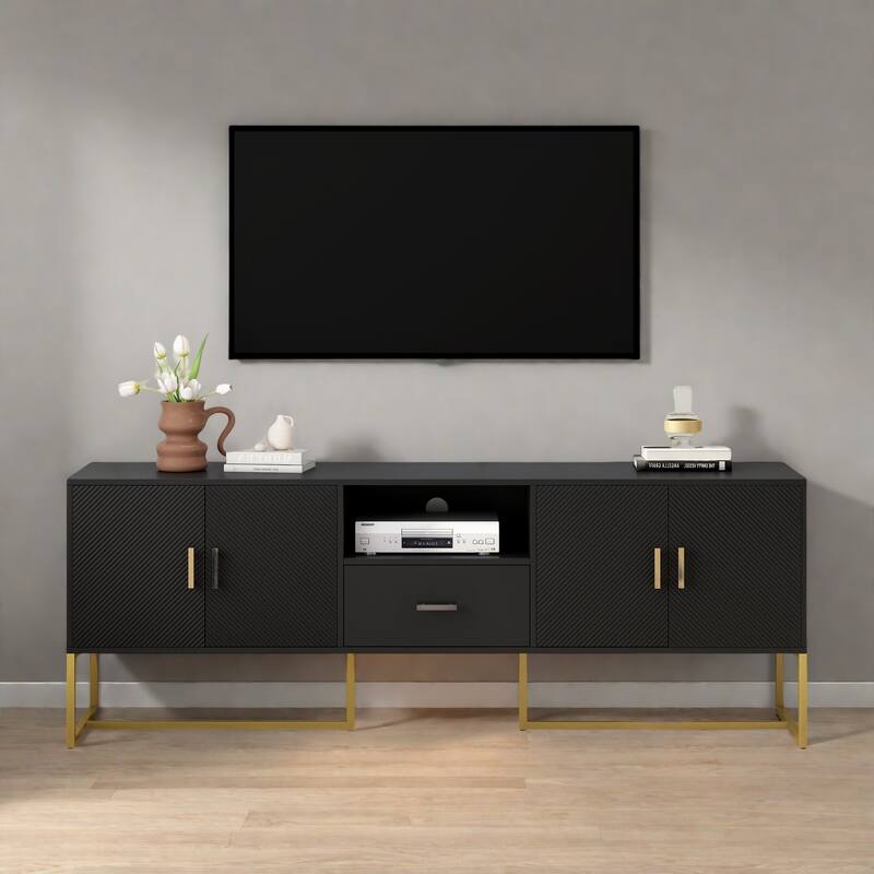 68.9 "Elegant TV Stand with Dual Storage Cabinets with Metal Legs and Cable Management - Black