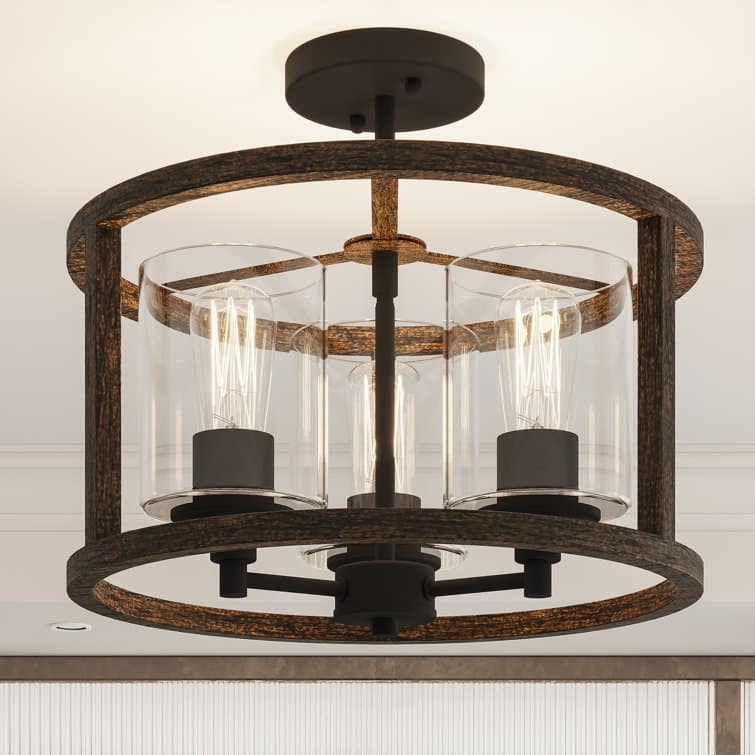 Allegray 3-light Modern Farmhouse Drum Semi-Flush Mount Lights with UL Certified - 15 inches