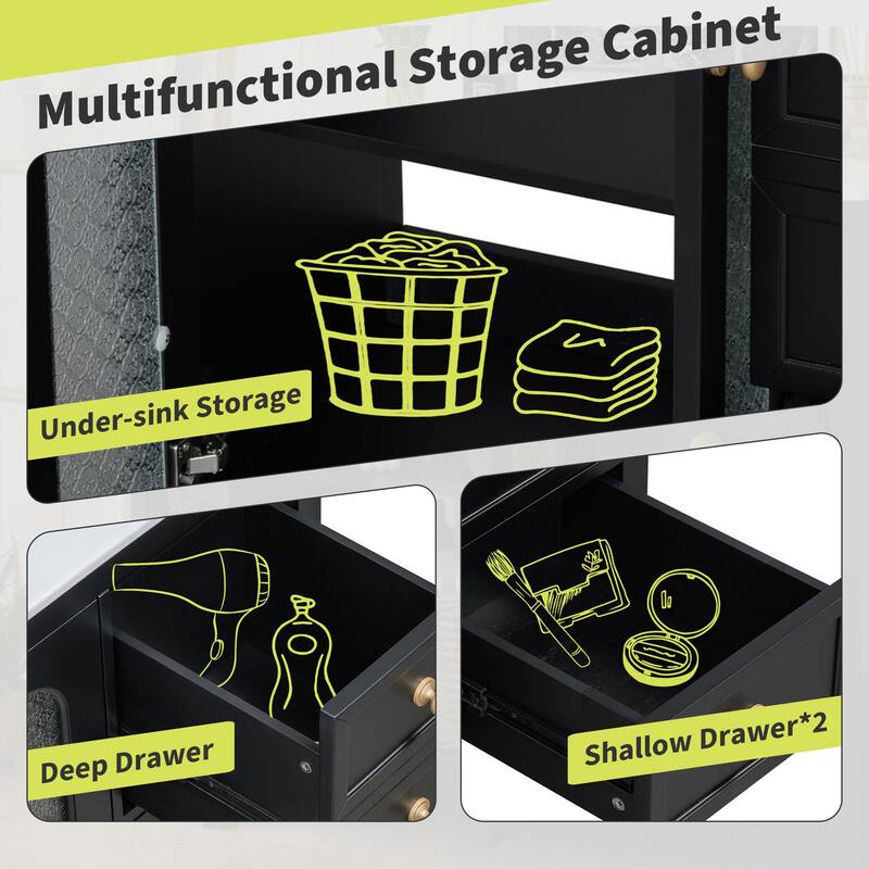 Roomfitters 36" Bathroom Vanity with Two Soft Close Doors, Adjustable Shelves and Three Drawers