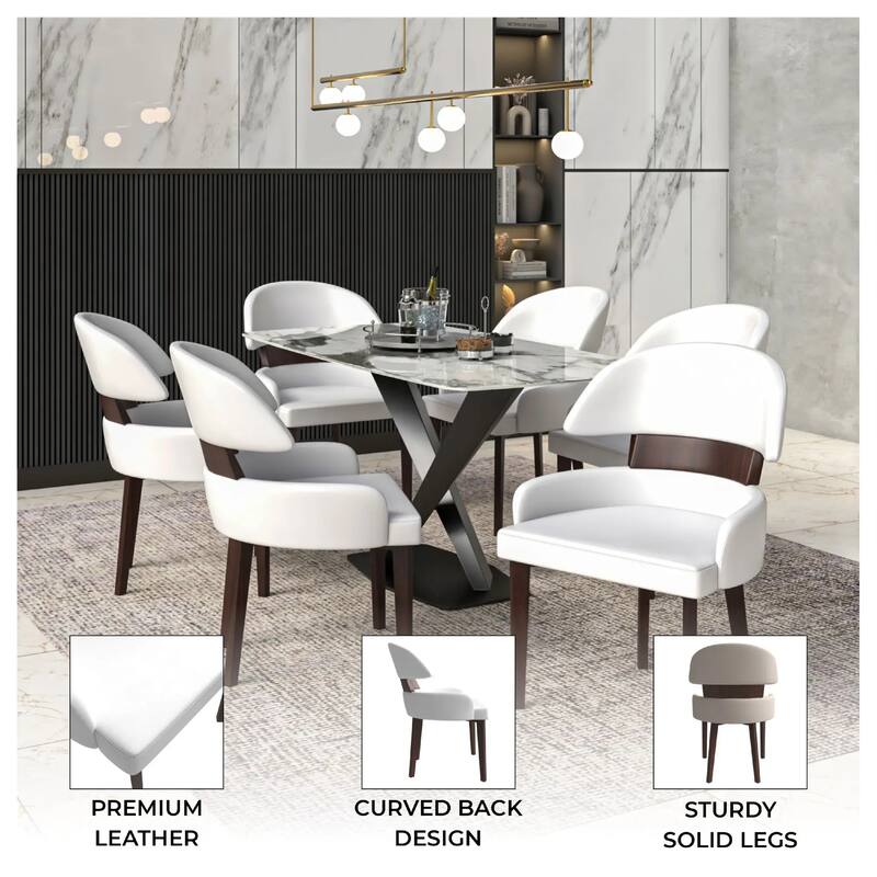 Ethos Leather Dining Chair with Rubberwood Legs Curved Back Accent Chair for Kitchen and Dining Room Set of 2