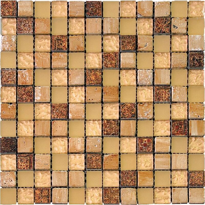Apollo tile 12" x 12" Phoenix Glossy Foiled Beige Glass Resin Stone Tile (4.75 sq ft/case) - 5 Pack