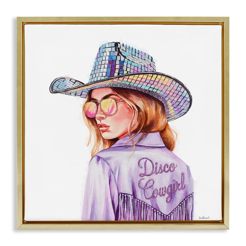 Stupell Purple Disco Cowgirl Framed Floater Canvas Wall Art Design By Amanda Greenwood - 18 x 18 - Gold