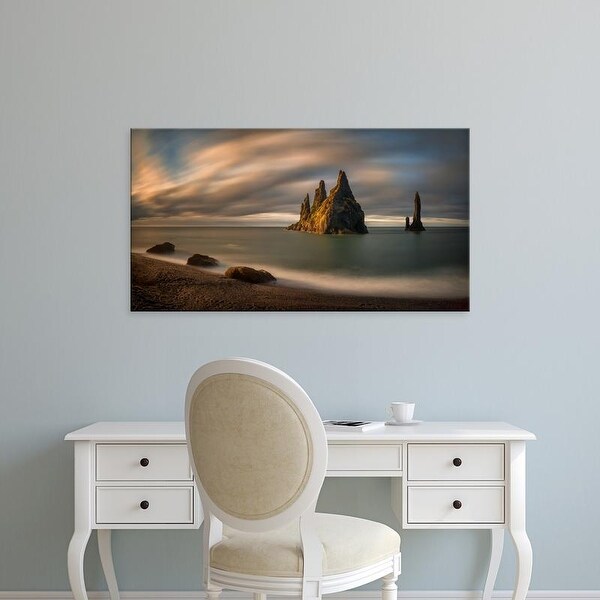 Easy Art Prints Panoramic Images's 'Rock formations in the sea, Reynisfjara Beach, Iceland' Premium Canvas Art