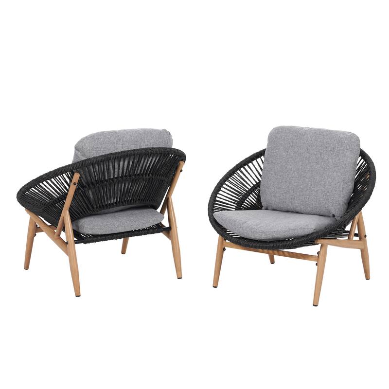 Roomfitters Cyril Outdoor Wicker Papasan Lounge Chair with Teak Finish Legs, Dark Grey and Grey