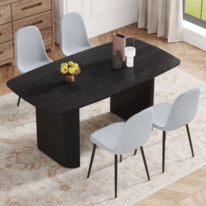 5-Piece Dining Table Set.67 * 35.4 inch wood grain MDF dining table With 4 Linen-Cotton Dining Chairs