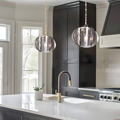 Modern 1-Light Textured Glass Pendant Light Art Deco Kitchen Island Light - D11.8" x H11.8"