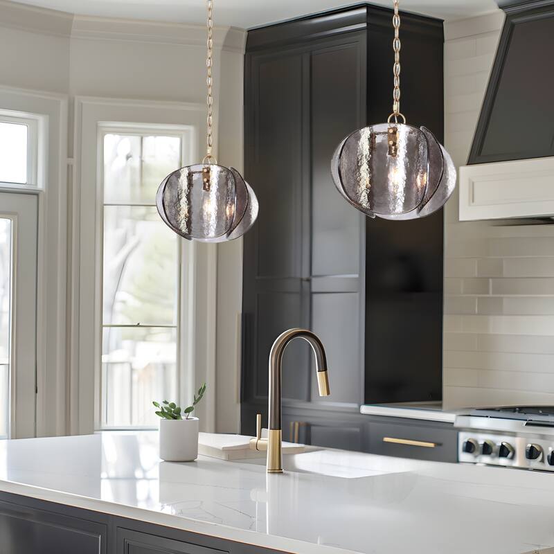 Modern 1-Light Textured Glass Pendant Light Art Statement Kitchen Island Light - D11.8" x H11.8"