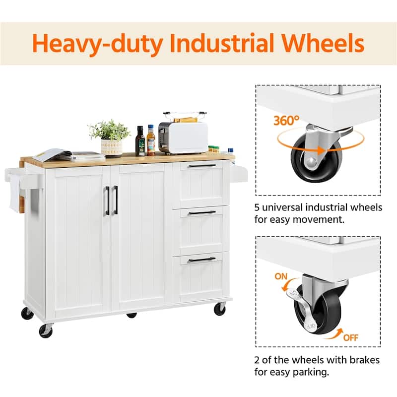 Yaheetech Rolling Kitchen Island Cart with Storage Cabinet and Drawers - N/A