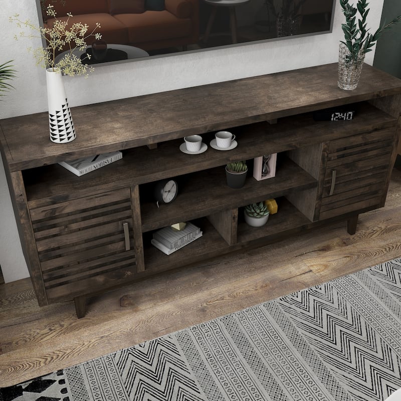 Bridgevine Home Avondale 76 Inch TV Stand Console for TVs up to 90 inches, No Assembly Required, Charcoal-Brown Finish