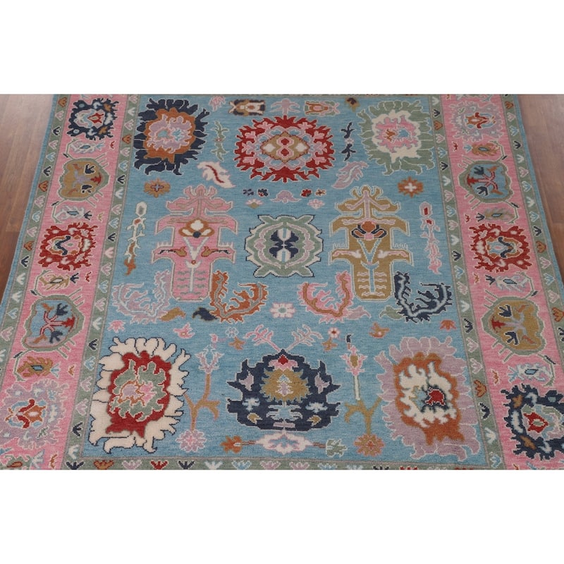Light Blue Oushak Area Rug Handmade Oriental Wool Carpet - 7'11" x 9'11"