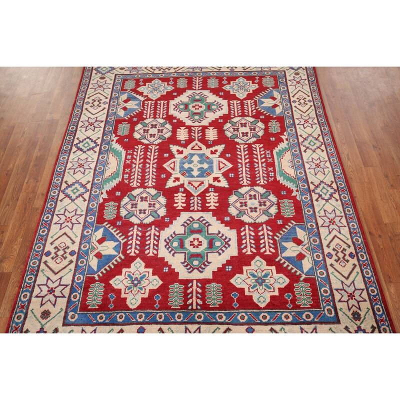 Red Kazak Oriental Area Rug Handmade Traditional Wool Carpet - 5'1" x 6'11"