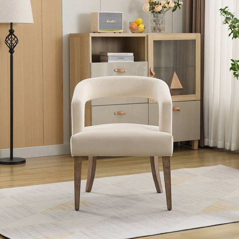 25.79" Wide Modern Barrel Open Back Upholstered Accent Chair with Weathered Solid Wood Legs Chairs