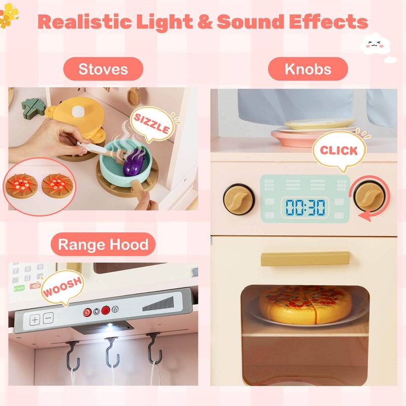 Costway Corner Play Kitchen with Lights & Sounds Wooden Toy Kitchen - See Details