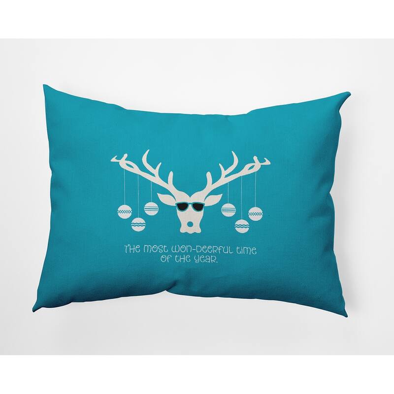 Cool Christmas Deer Indoor/Outdoor Throw Pillow - 14" x 20" - Turquoise