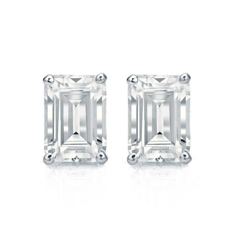 Auriya Lab Grown Emerald-cut 4-Prong Diamond Stud Earrings 2.00 to 10.00 ct. tw. Push-Back (D-E VVS)