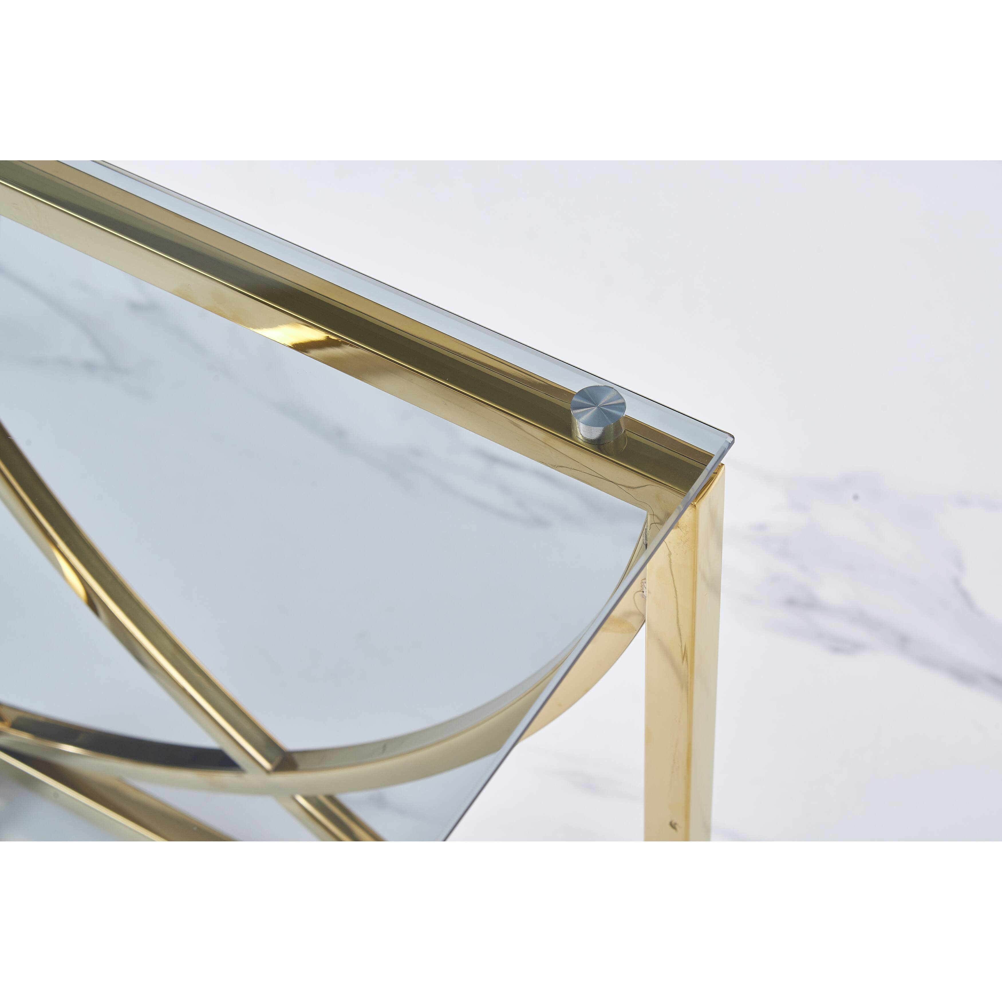 3 Pieces Gold Square Nesting Glass End Tables Stainless Steel Coffee