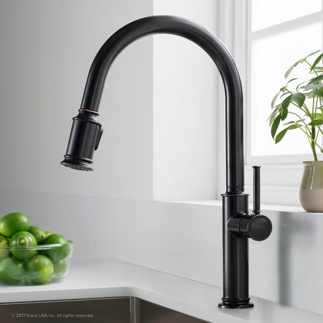 Kraus 2-Function 1-Handle 1-Hole Pulldown Sprayer Brass Kitchen Faucet - KPF-1680 - 17 3/4" H (Sellette Pulldown) - ORB - Oil Rubbed Bronze