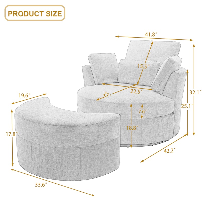 41" W Oversized Accent Barrel Swivel Chair with Moon Storage Ottoman