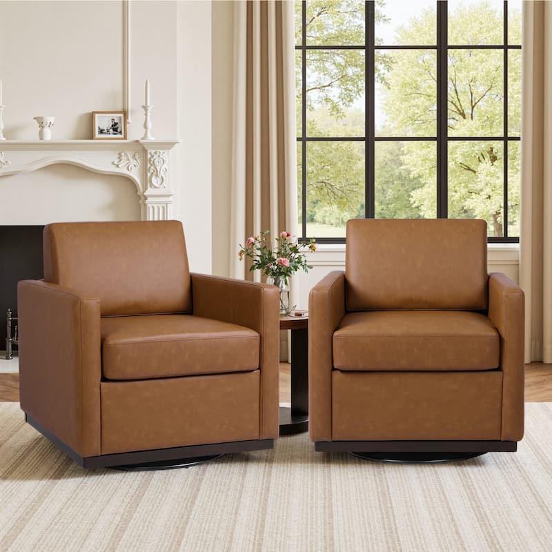 Set of 2 Modern Swivel Accent Armchairs Upholstered Arm Chairs