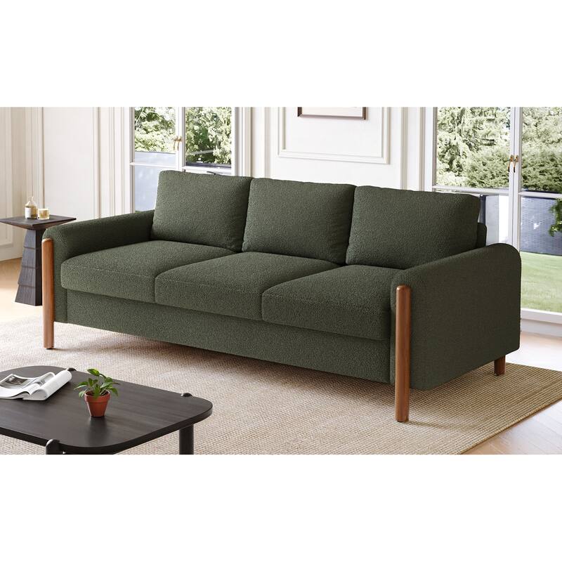 Roomfitters 84" 3-Seater Sofa, Teddy Velvet Couch with Integrated Solid Wood Legs and Curved Arc Armrests