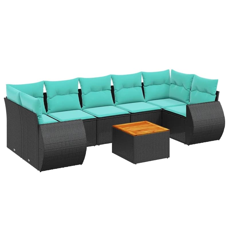 vidaXL 8 Piece Patio Sofa Set with Cushions Black Poly Rattan - 24.4 x 24.4 x 27.2