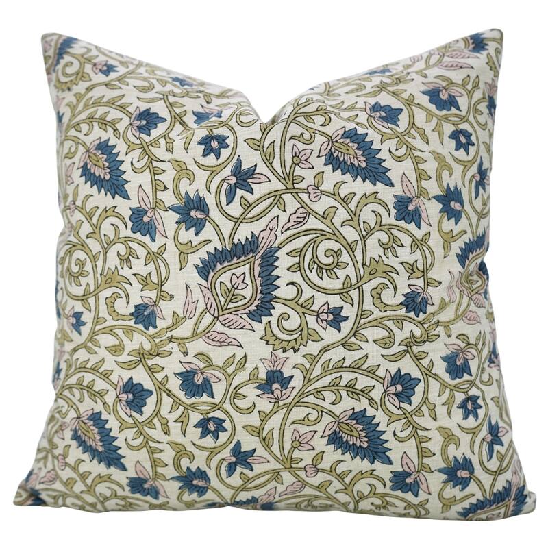 Fabdivine Floral Pillow Cover for Rustic Sofa 16x16 Inch Square Soft Linen Blend Gift Throw Home Décor Cushioncase, Hawamahal