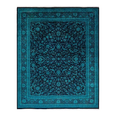 Overton Hand Knotted Wool Vintage Inspired Modern Contemporary Overdyed Navy Area Rug - 8' 1" x 10' 2"