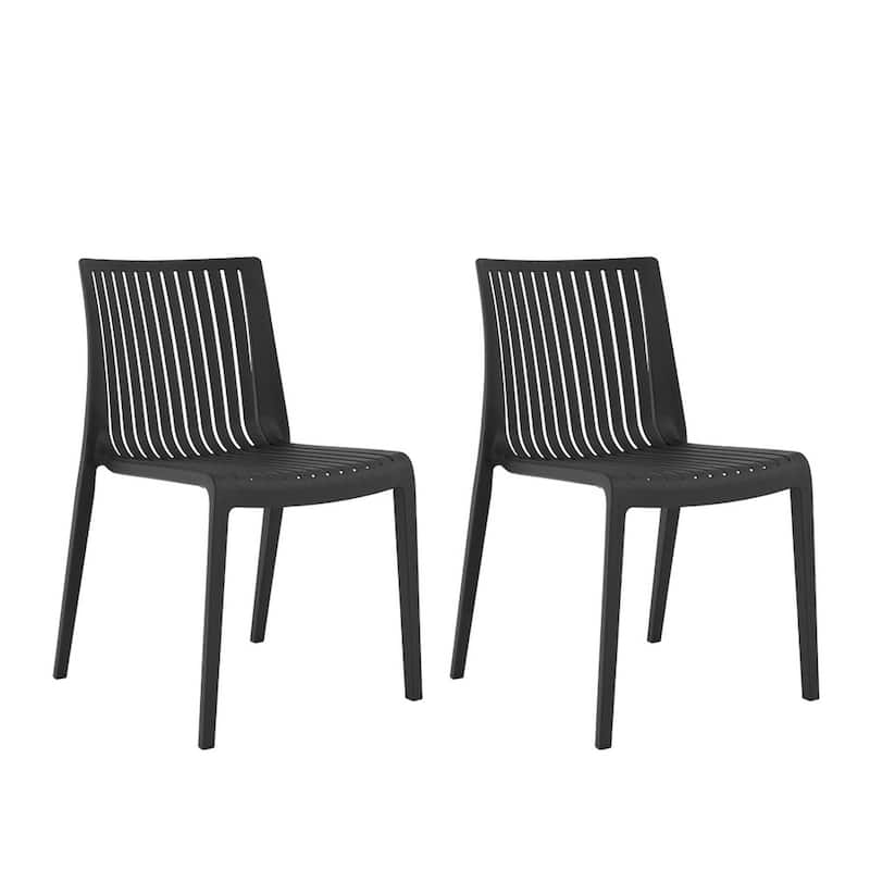 HomeRoots Set of Two Black Heavy Duty Plastic Outdoor Stacking Accent Chairs