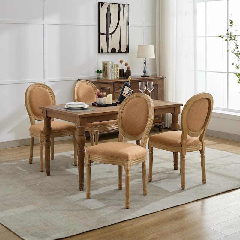 Modern Dining Chair Solid Wood Frame Linen Fabric Back Dining Chair, Set of 2 - Tan