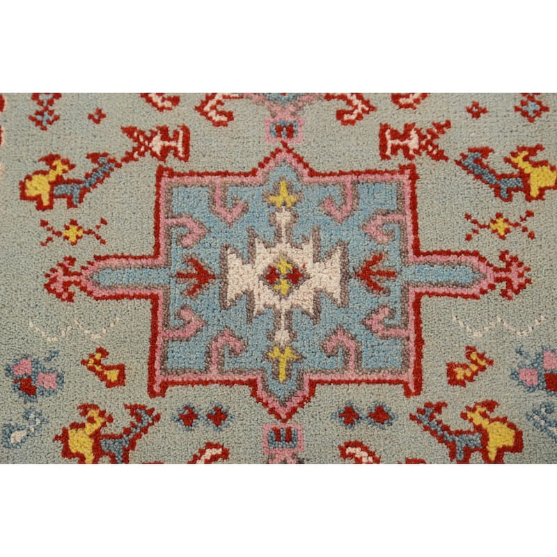 Hand Knotted Oriental 100% Wool Carpet Transitional Geometric Navy Blue & Blues Khotan Runner Rug - 10' 0'' X 2' 5''