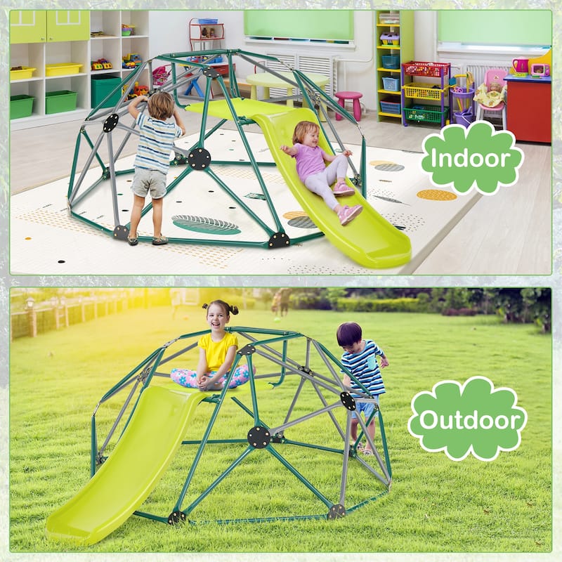 Gymax 8FT Climbing Dome w/ Slide Outdoor Kids Jungle Gym Dome Climber