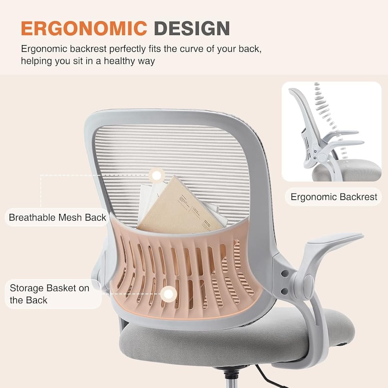 Office Computer Desk Chair, Ergonomic Mid-Back Mesh Rolling Swivel Task Chairs, Comfortable Lumbar Support, Comfy Flip-up Arms