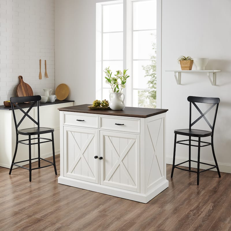 Crosley Clifton Kitchen Island W/Camille Stools - 50"d x 47.75"w x 36.25"h
