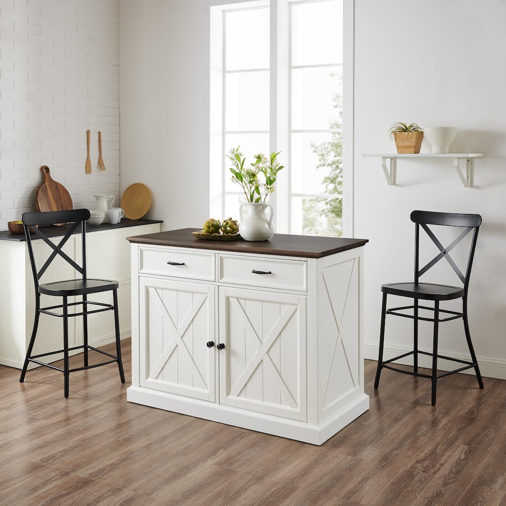 Crosley Clifton Kitchen Island W/Camille Stools - 50"d x 47.75"w x 36.25"h