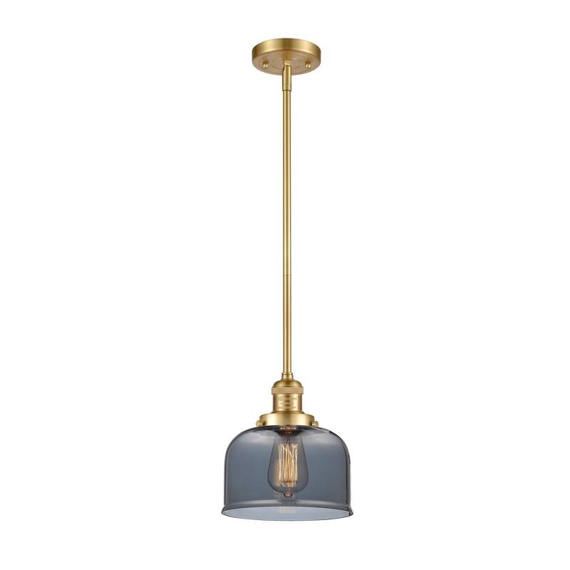Innovations Lighting Franklin Restoration Bell - 1 Light 8" Stem Hung Mini Pendant - Satin Gold/Light Smoke