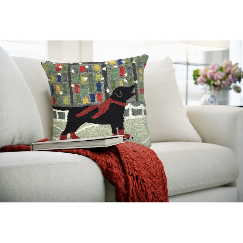 Liora Manne Frontporch Holiday Ice Dog Indoor/Outdoor Pillow Red 18" Square