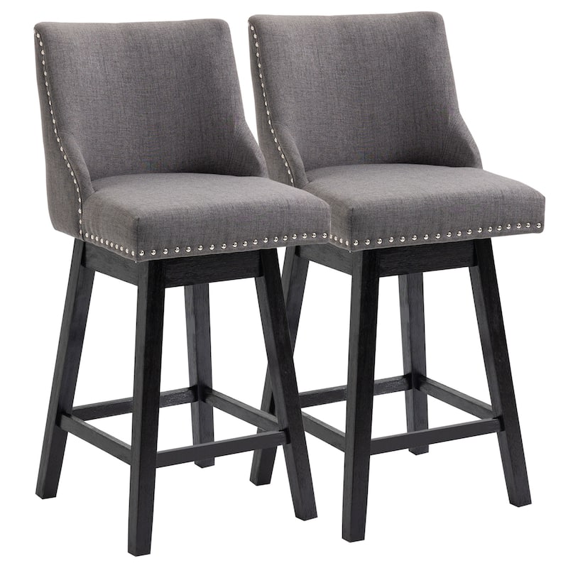 HOMCOM 28" Swivel Counter Height Bar Stools with Backs, Upholstered Dining Room and Kitchen Bar Stools Set of 2 with Wood Legs