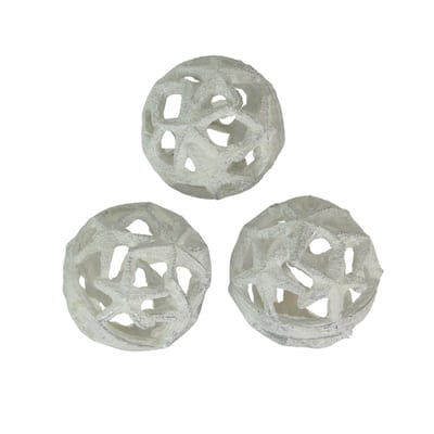 Set Of 3 Weathered White Starfish Orbs - Ideal For Beach Decor Or - 4 X 4.25 X 4 inches