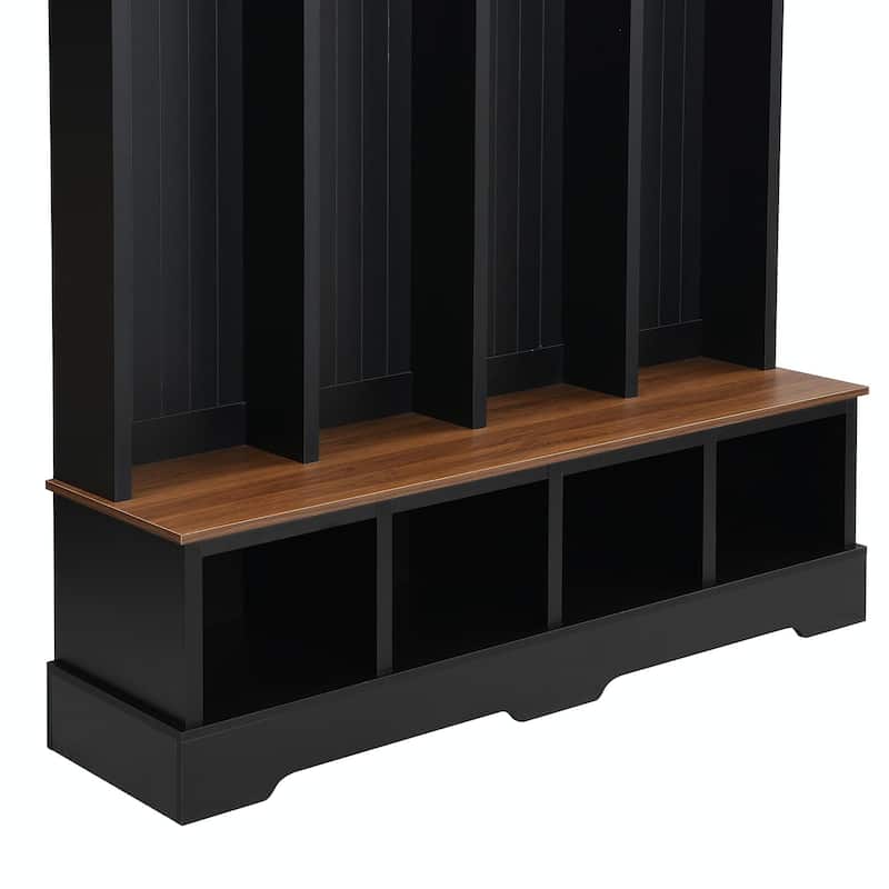 Farmhouse 59" Wide Hall Tree with 8 Hooks - Modern 3-in-1 Entryway Bench