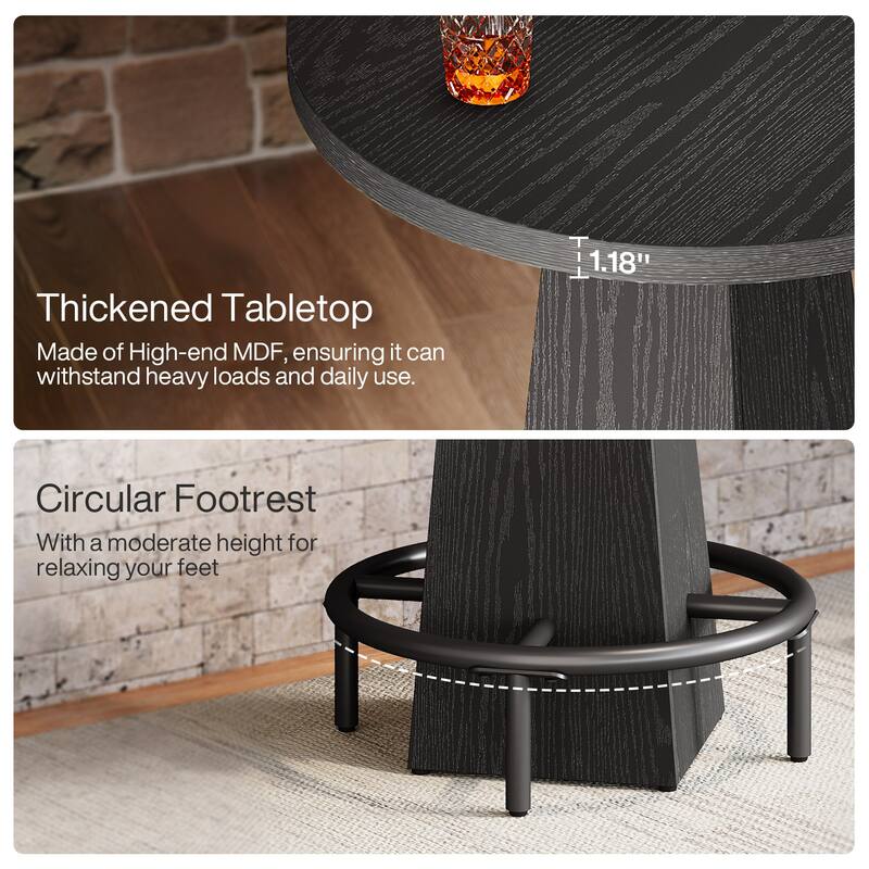 Home Bar Unit, High Round Bar Table with Footrest for Pub, Dining Room, Kitchen - 23.62" L x 23.62" W x 37.4" H