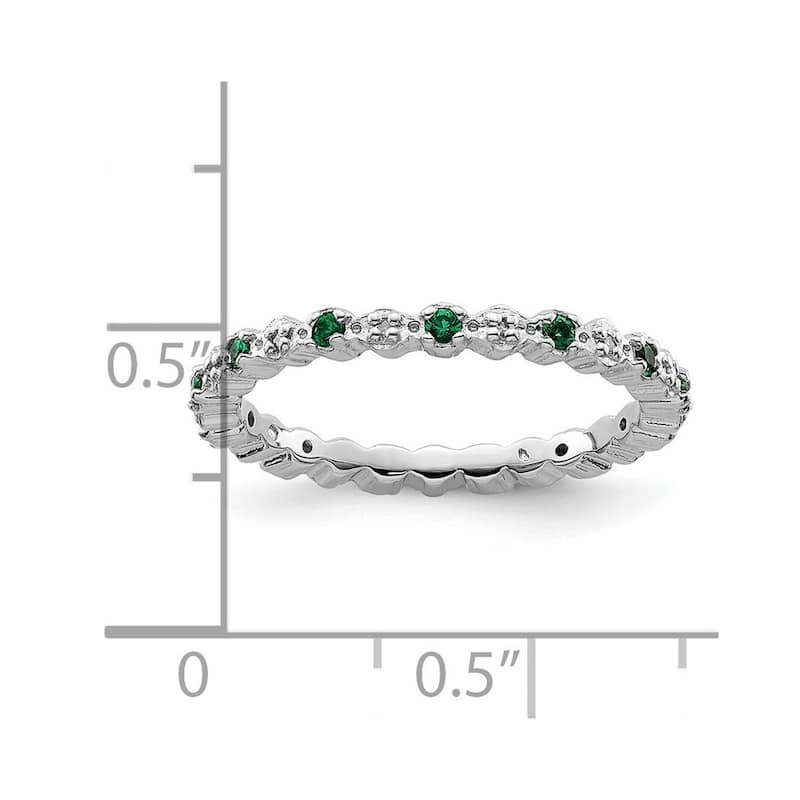 Curata 925 Sterling Silver Polished Prong set Stackable Expressions Cr. Emerald and Diamond Ring