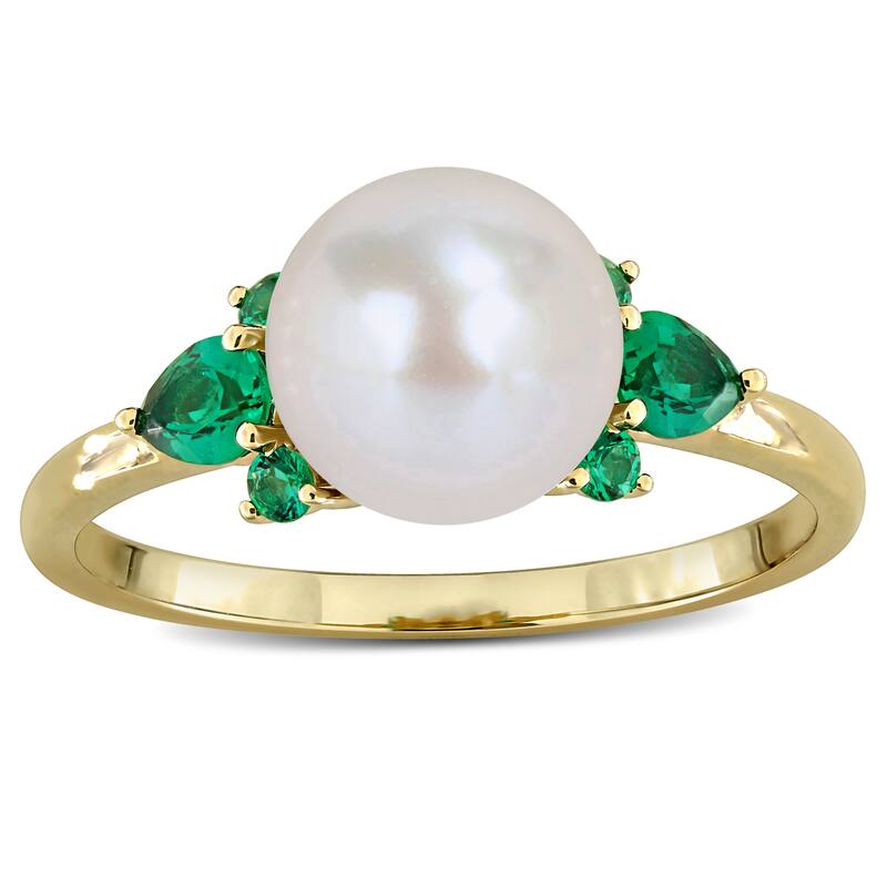 Miadora Cultured Freshwater Pearl and Gemstone Ring White or Yellow 14k Gold
