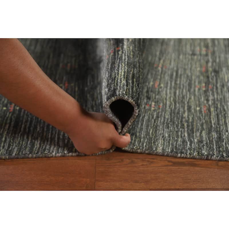 Gabbeh Indian Area Rug Hand-Knotted Grey Wool Carpet - 7'10"x 9'11"