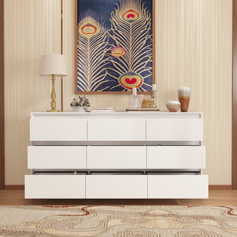 Modern Dresser for Bedroom 9 Drawers Wood Dresser Chest of Drawers