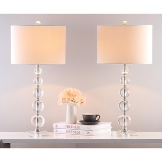 SAFAVIEH Lighting 29 inch Liam White Shade Stacked Crystal Ball Table Lamp - 14" W x 14" D x 30" H