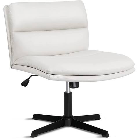 BOSSIN Armless Office Desk Chair No Wheels,PU Leather Padded Modern Swivel Vanity Chair